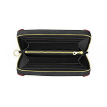 Load image into Gallery viewer, Black wallet with gold zipper on a white background