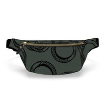 Load image into Gallery viewer, Gray fanny pack with snake pattern and gold zipper on a white background
