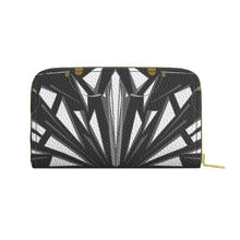 Load image into Gallery viewer, Black and white patterned pouch with gold zipper on a white background
