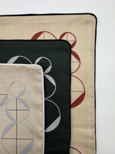 Load image into Gallery viewer, Three fabric samples with geometric patterns on a white background
