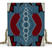 Load image into Gallery viewer, Patterned pouch with geometric design and gold chain on a white background
