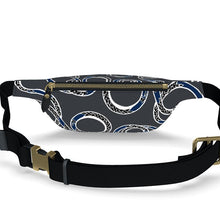 Load image into Gallery viewer, Fanny pack with black strap and patterned back on a white background
