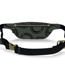 Load image into Gallery viewer, Gray fanny pack with snake pattern and gold zipper on a white background
